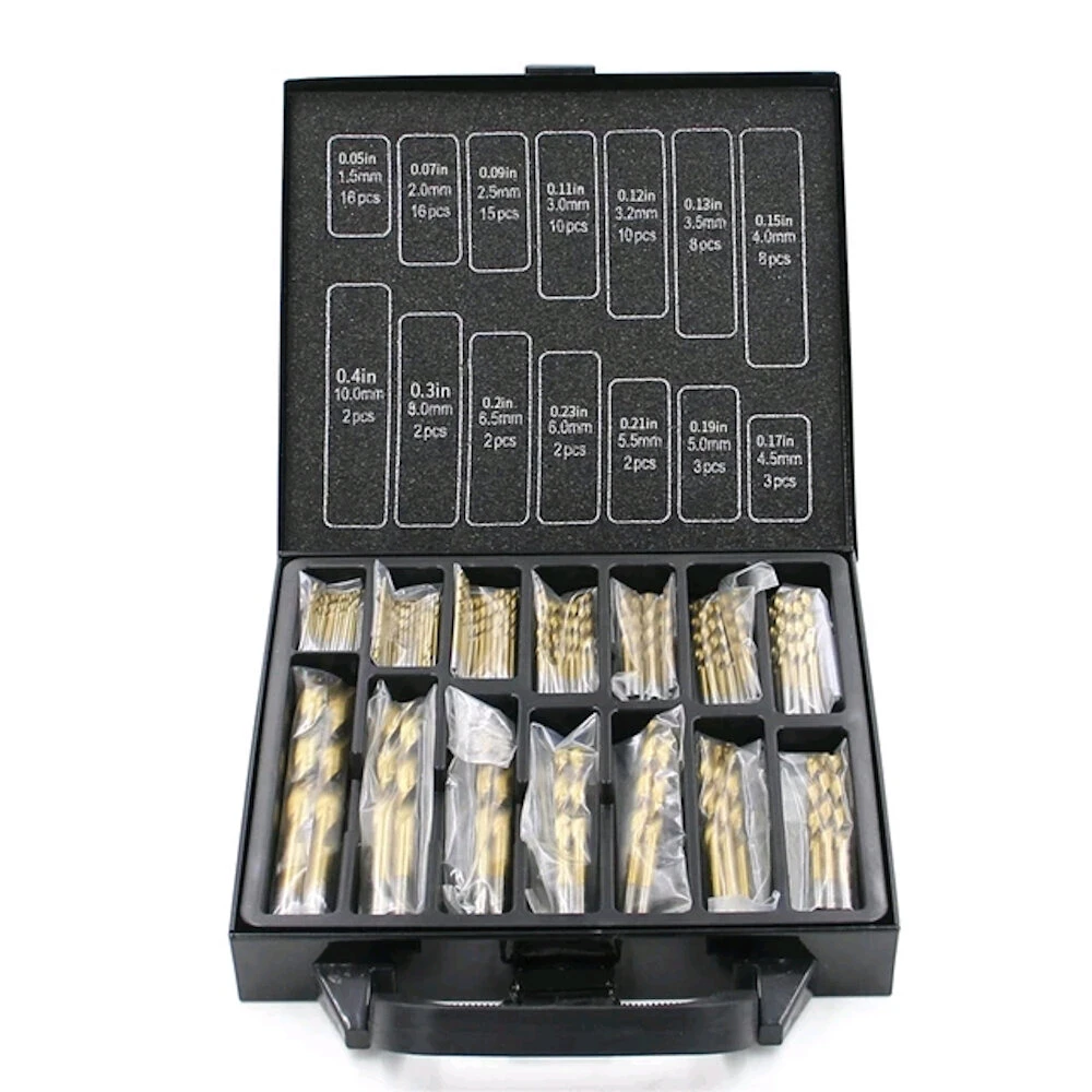 99Pcs High-speed Steel Titanium Drill Bit Set | 1.5-10mm Straight Shank | Metal Box - Image 3