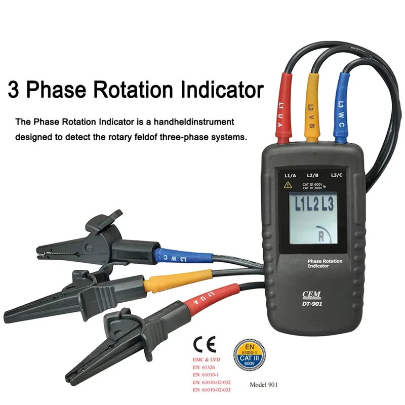DT-901 Phase Indicator | 40V-690V AC | LCD Display | 15Hz-400Hz Frequency - Image 2