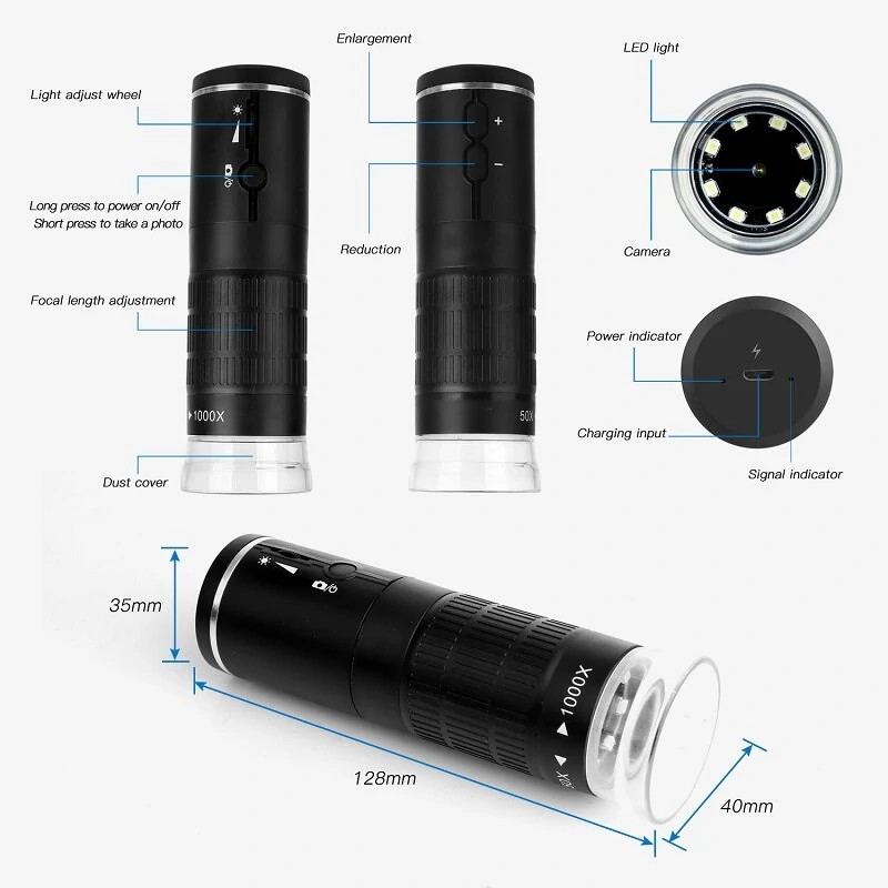 WiFi Digital Microscope 1000X Magnification - 1080P HD Camera with 8 LED Lights & USB - Image 5