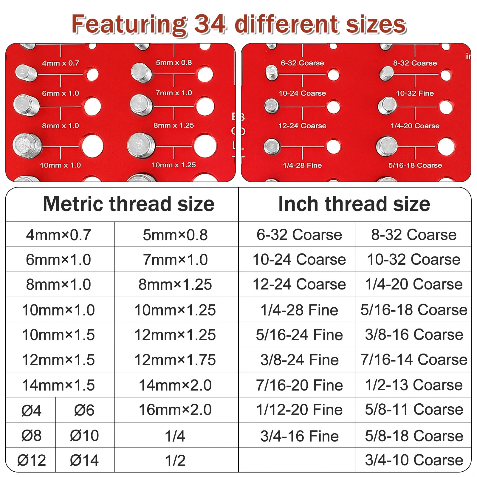 34 Nut & Bolt Thread Checker Gauge - Standard & Metric Sizes | Inch & CM Ruler - Image 3