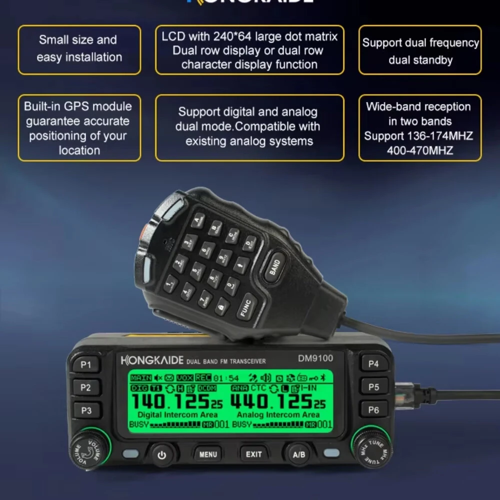 ZASTONE DM9100 25W DMR Mobile Radio | Dual Band VHF UHF | Built-in GPS & Encryption - Image 3