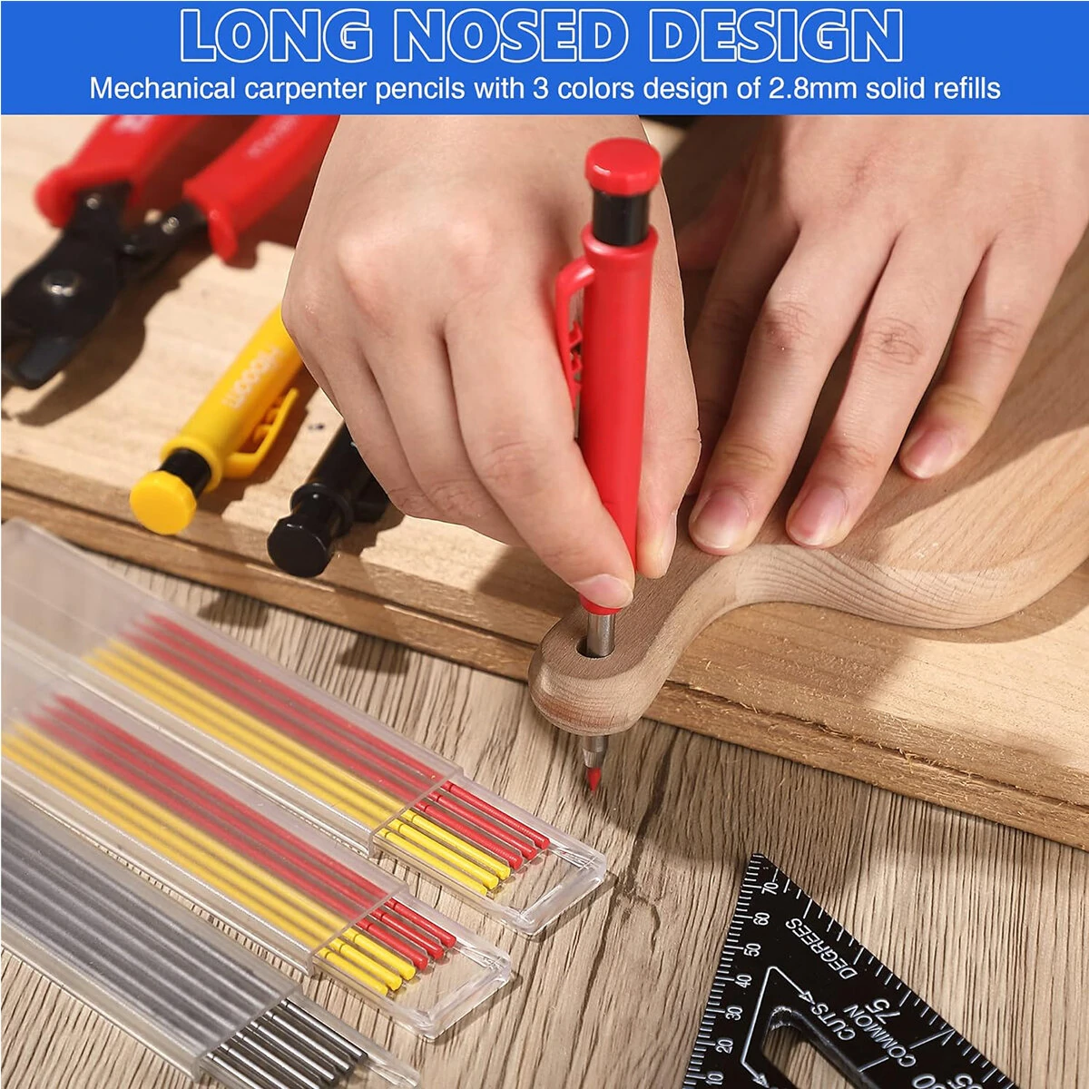 Carpenter Pencil Set - 8 Pack with Sharpener & Carbide Scribe Tool | Multi-Color Refills - Image 4