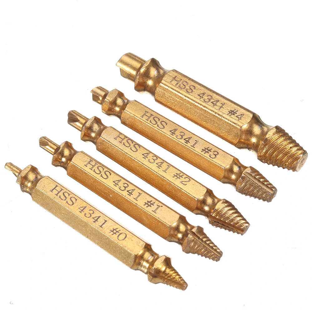 5Pcs Golden Screw Extractor Set - Damaged Broken Stripped Screw Remover Drill Bits - Image 4