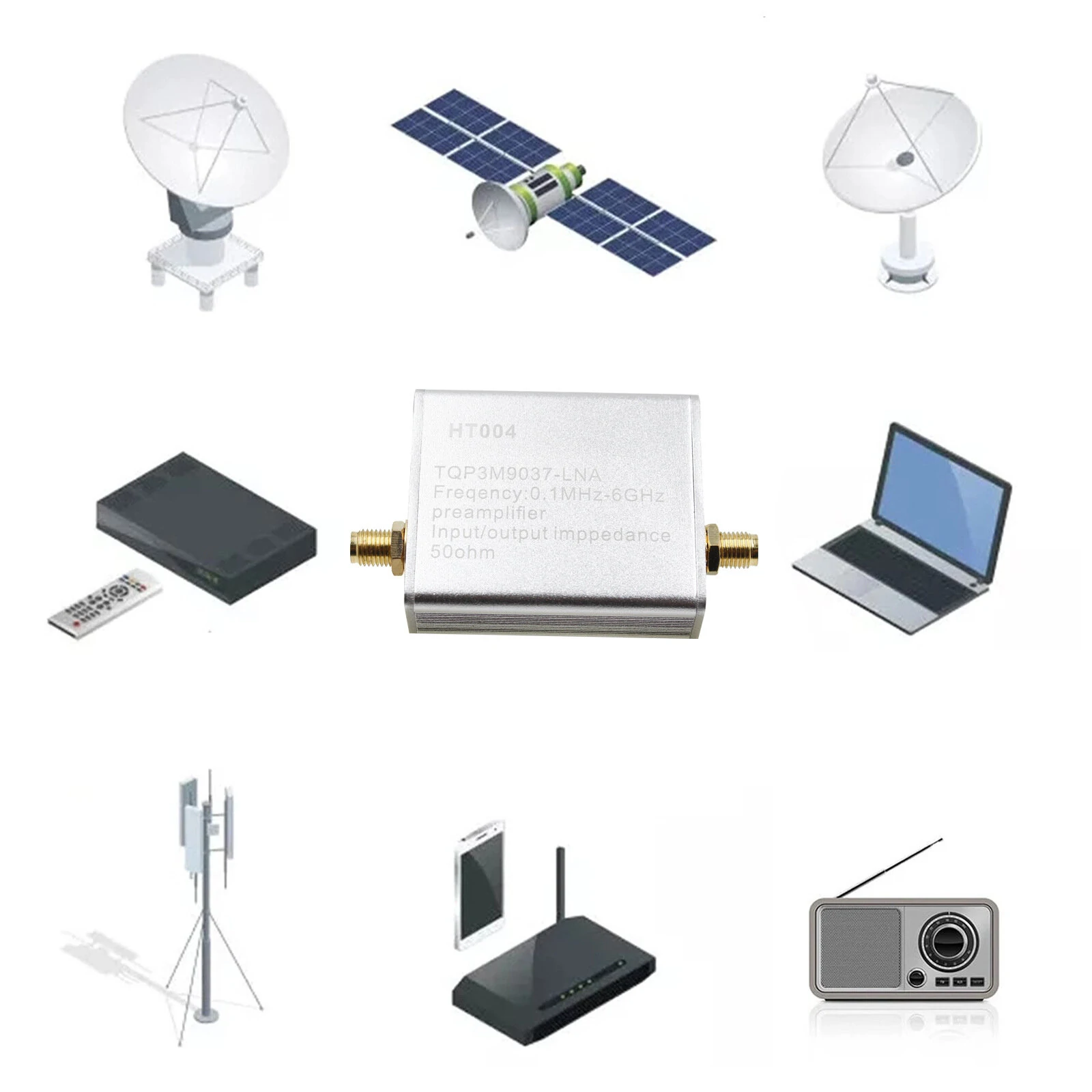HT004 Full Band Amplifier Preamplifier | 100kHz-6GHz 20dB Gain | Ultra-Low Noise 5V USB-C - Image 2