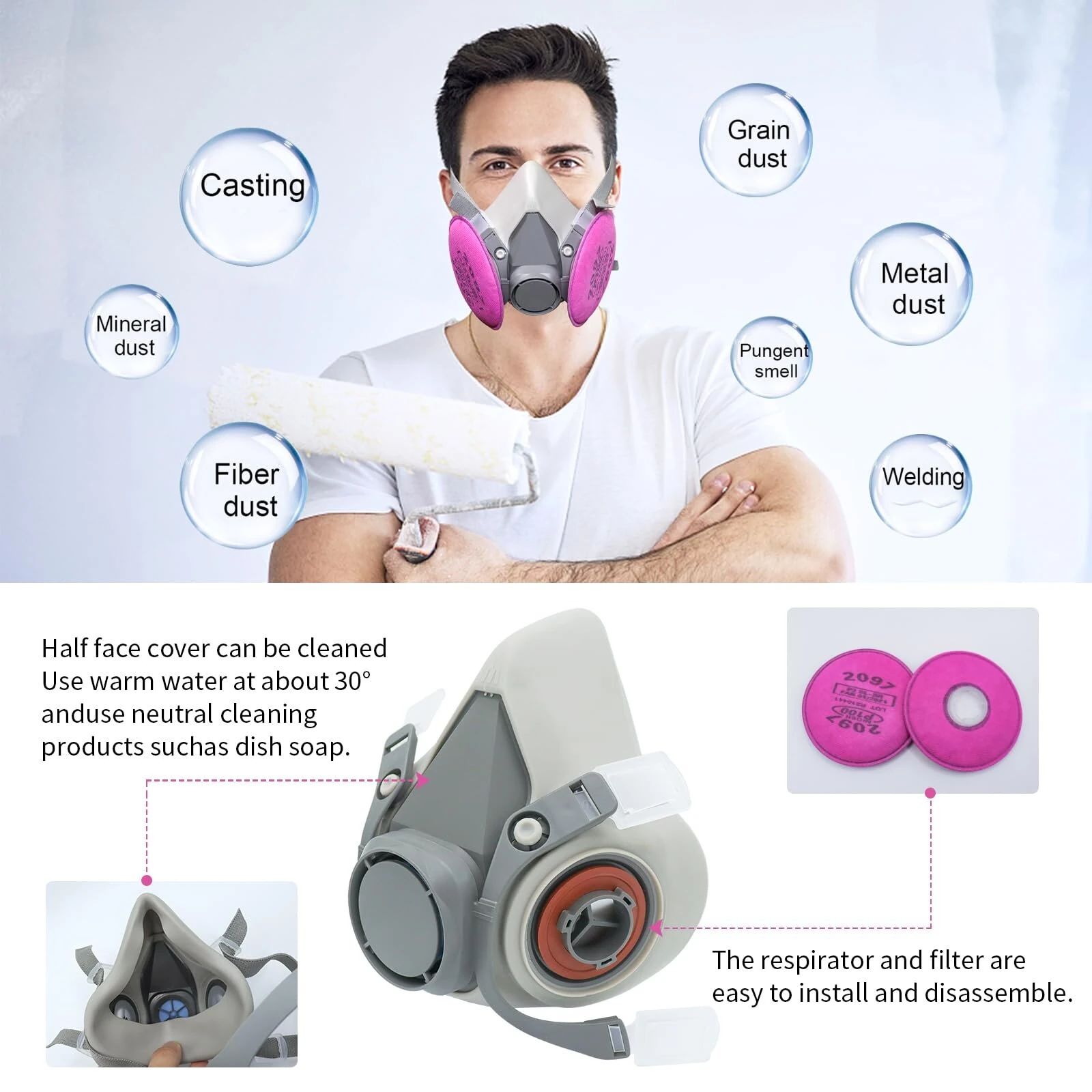 3M 2097 Respirator Mask - Silicone, Adjustable Fit for Dust, Fumes & Welding - Image 4