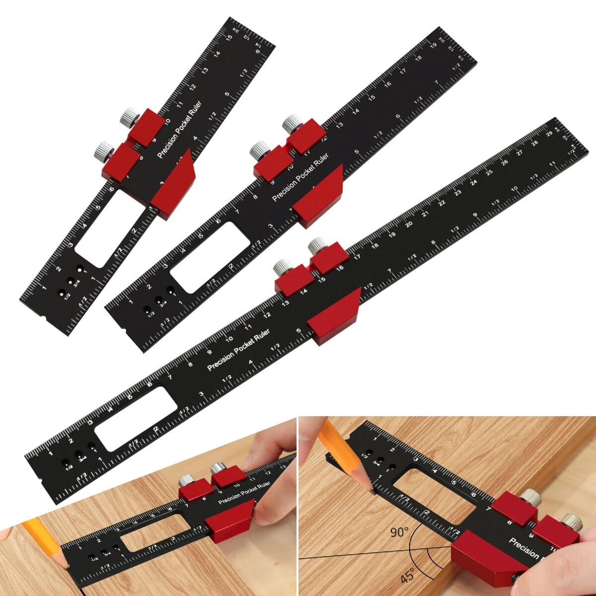 Woodworking T-Type Pocket Ruler - Aluminum Slide Ruler 6.3in | Inch & Metric - Image 5