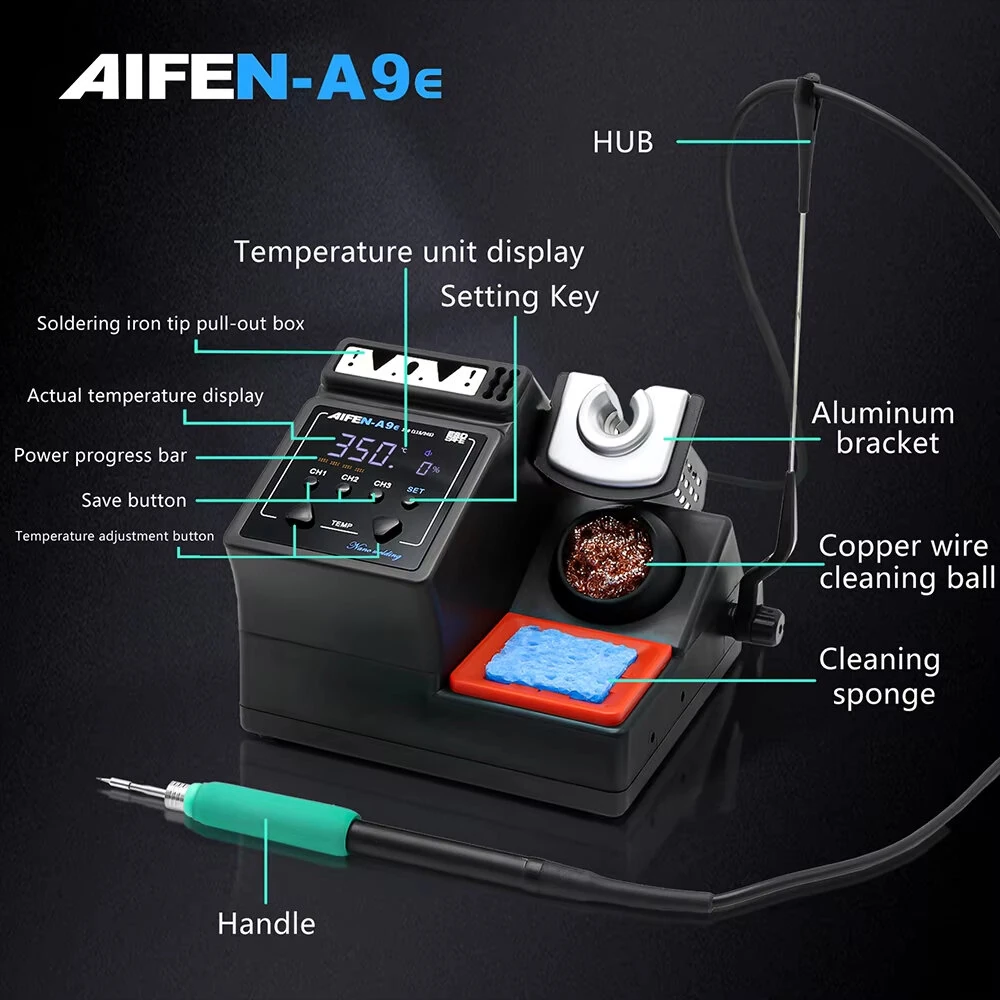 AIFEN A9E Soldering Station 160W | 100-450°C Adjustable Temperature with T245 Handle & Tools - Image 3