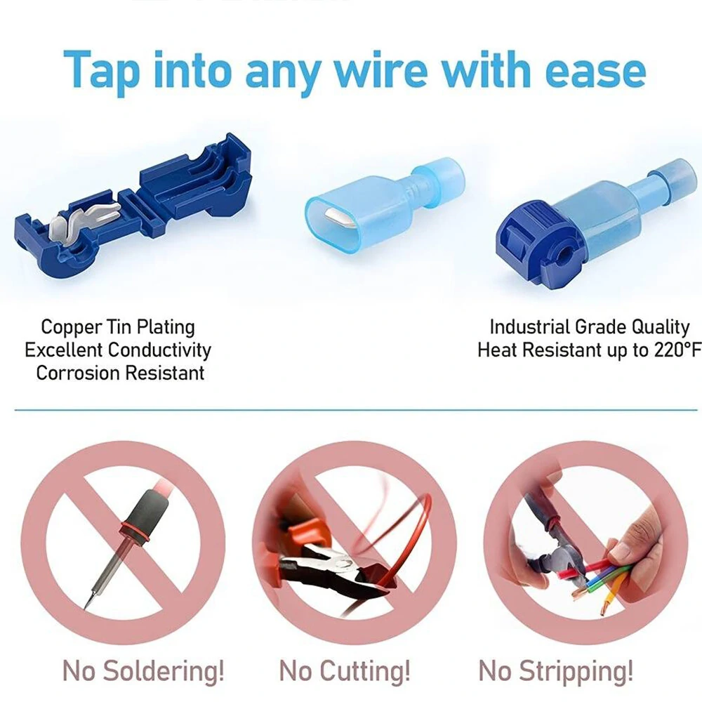 Gardner Bender 120pc T-Tap Wire Connector Kit - Self-Stripping Quick Splice | Insulated Spade Terminals with Case - Image 2