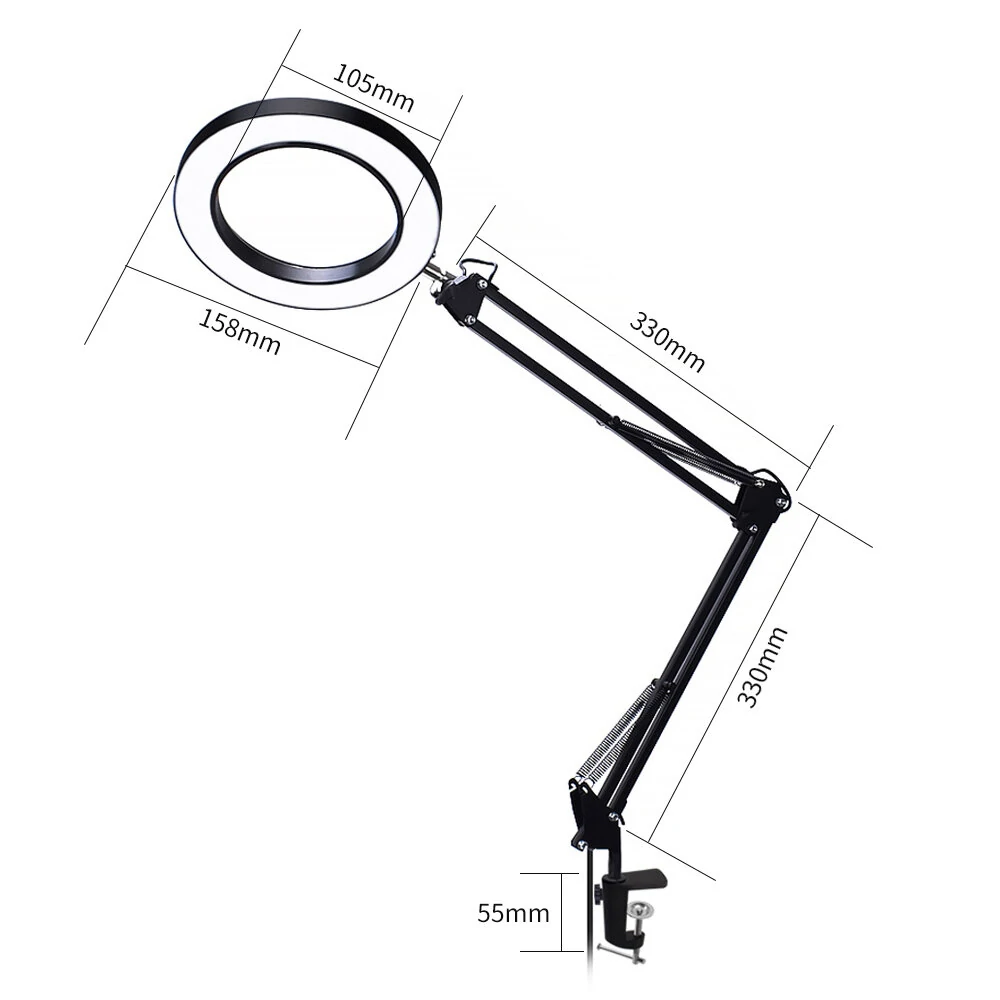 DANIU Flexible Desk Magnifier Lamp - 33cm LED with 5X USB Magnifying Glass - Image 3