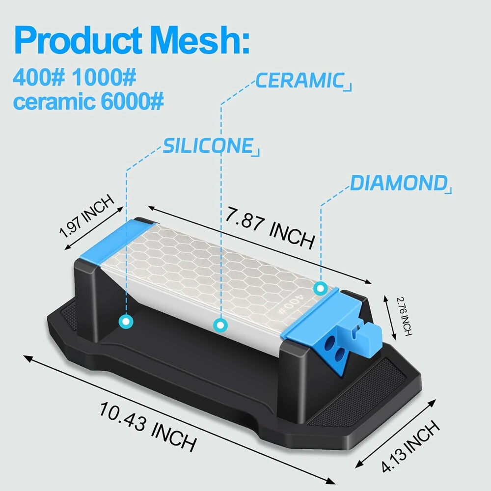 DMD 3-Side Diamond Sharpening Stone | 400/1000/6000 Grit Whetstone with Non-Slip Base - Image 2