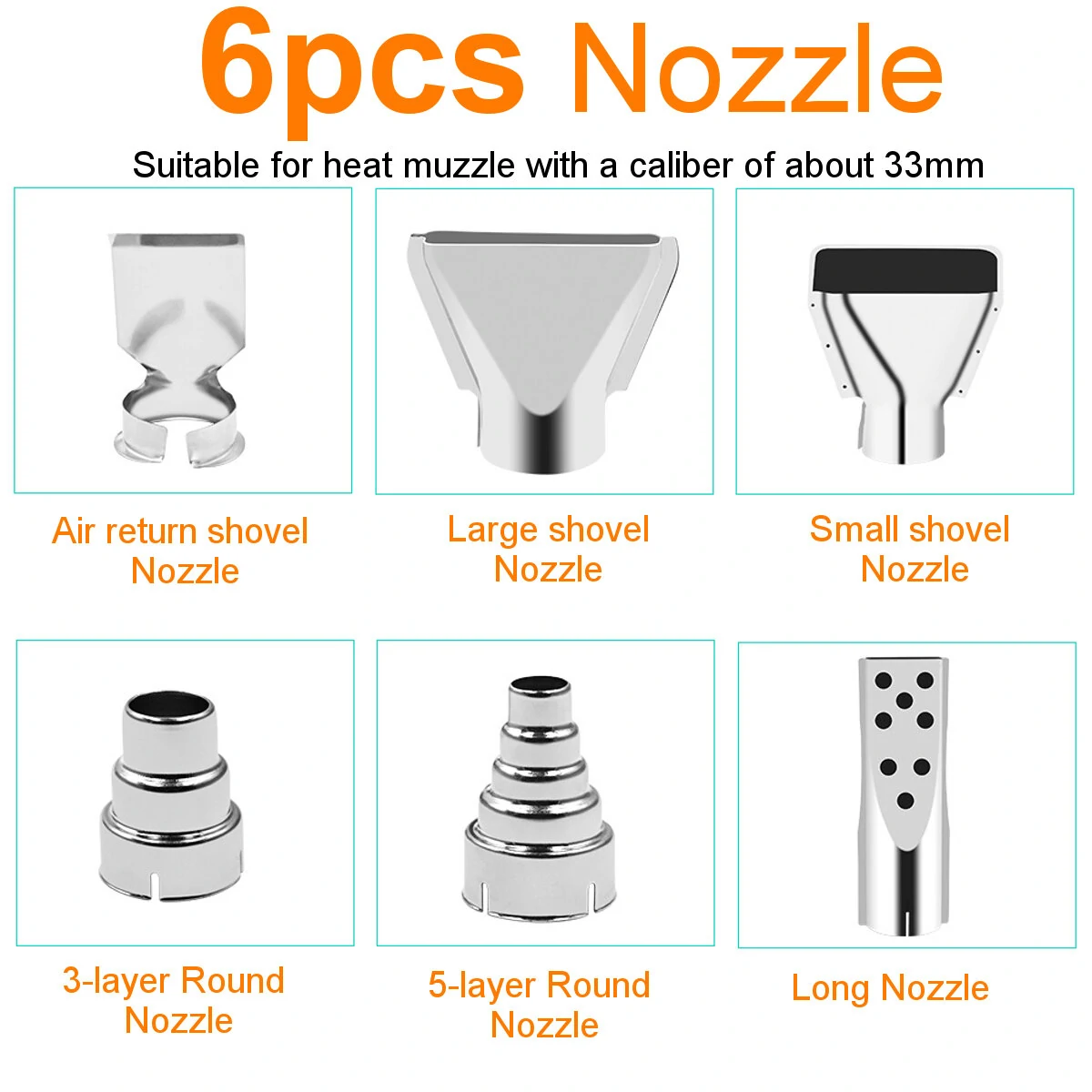 6pcs Heat Gun Nozzle Kit - Heat Resistant Tips for Hot Air Guns | Soldering - Image 3