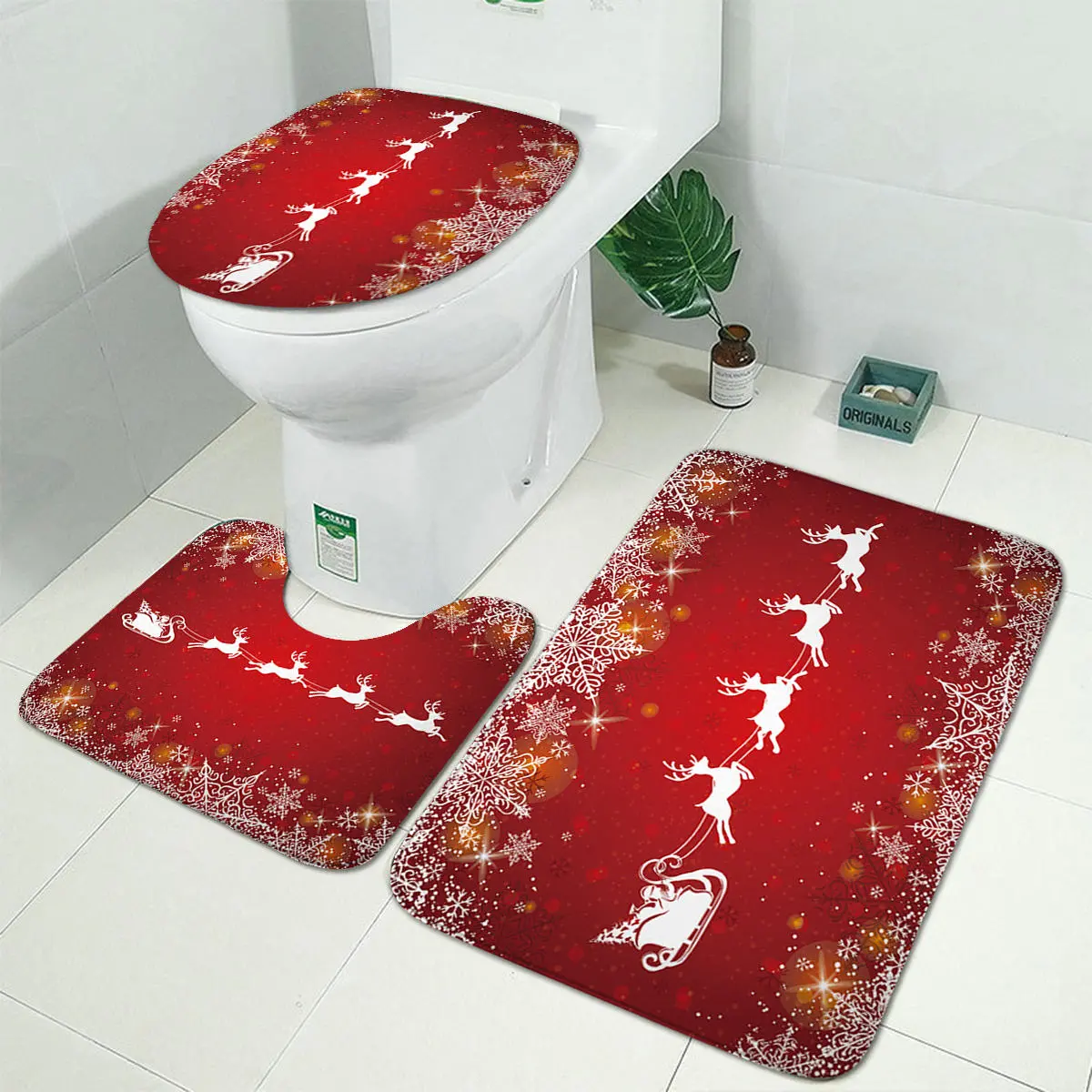 Christmas Decorations Shower Curtain Mat - 180x180cm Anti-Slip Bathroom Rug - Image 4