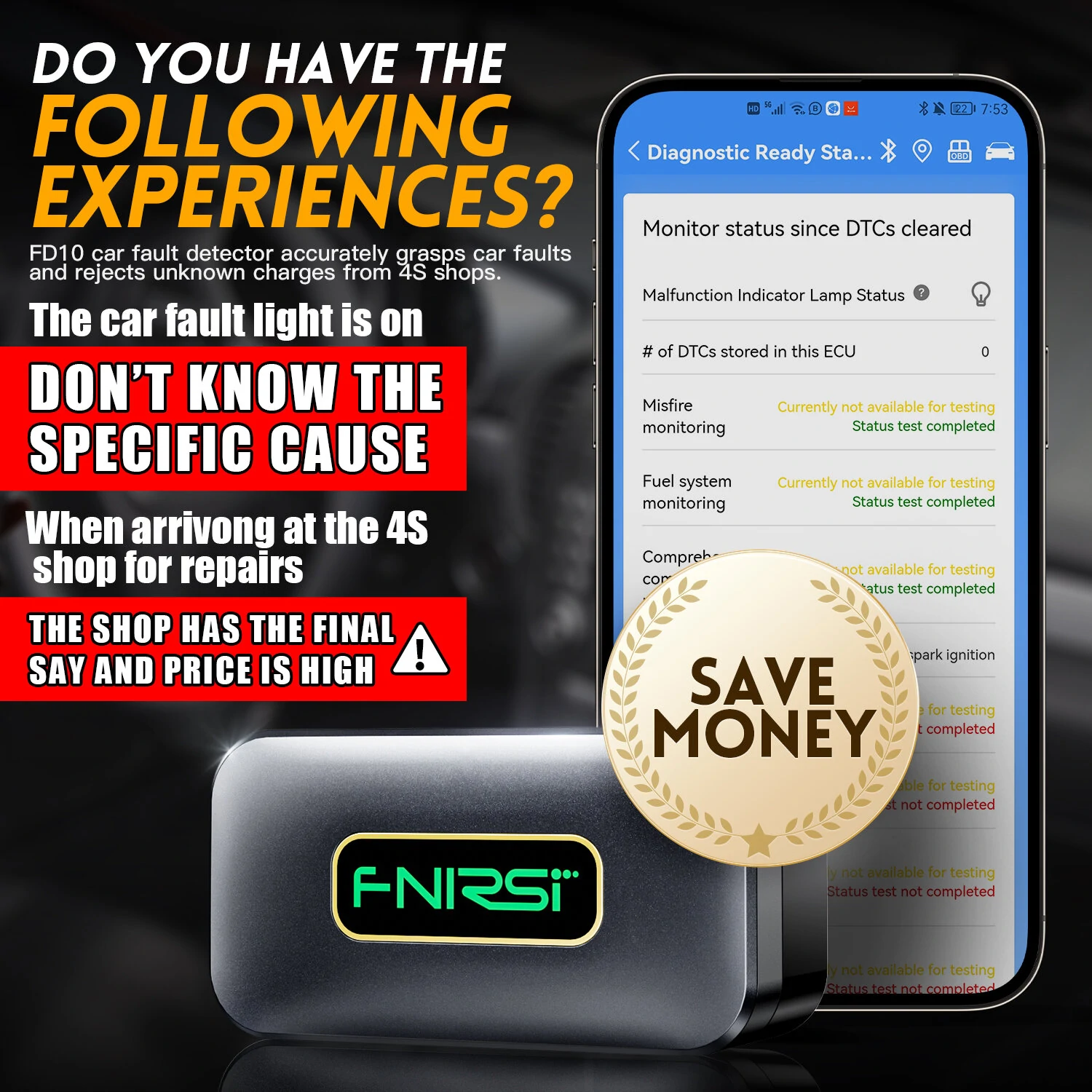 FNIRSI FD10 OBD2 Scanner - Bluetooth 5.1 Code Reader for iOS & Android - Check Engine Light - Image 4