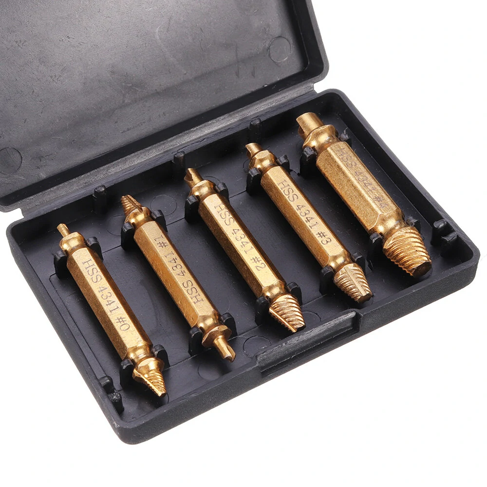 5Pcs Golden Screw Extractor Set - Damaged Broken Stripped Screw Remover Drill Bits - Image 3