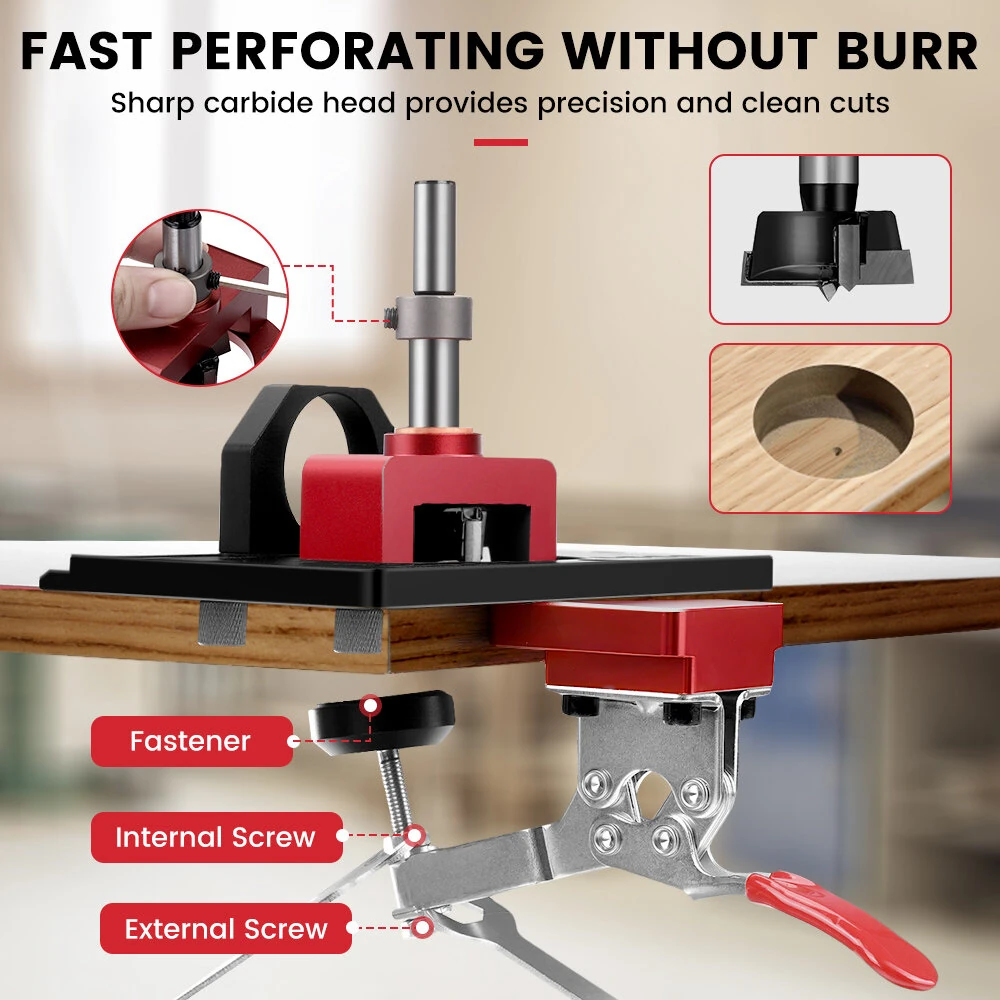 ENJOYWOOD Concealed Hinge Jig with Quick Clip & Dust Adapter | 35mm Cabinet Hinge Mounting Tool - Image 3