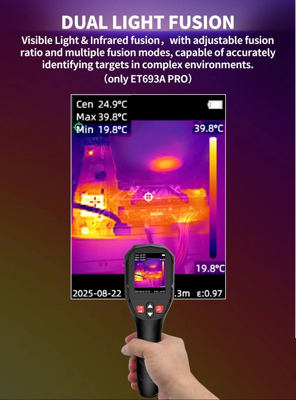 AV TOOLTOP ET693A Pro Thermal Camera | 96x96 HD -20°C to 550°C | Macro Lens & Visible Light - Image 5