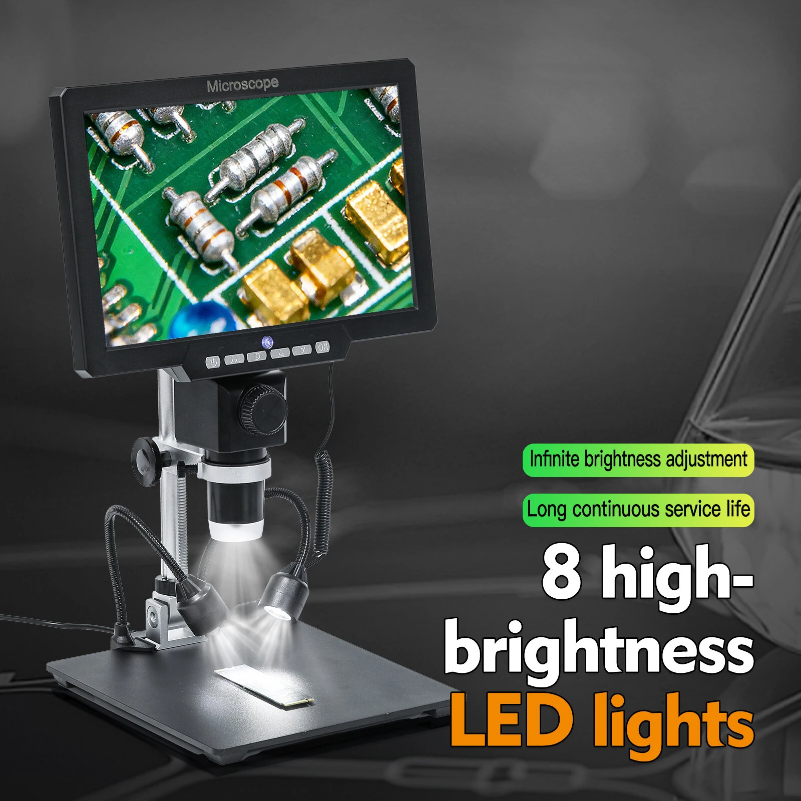 Digital Microscope 1200X Magnification | 10.1 inch HD LCD Screen | 12MP 8 LED Lights - Image 5