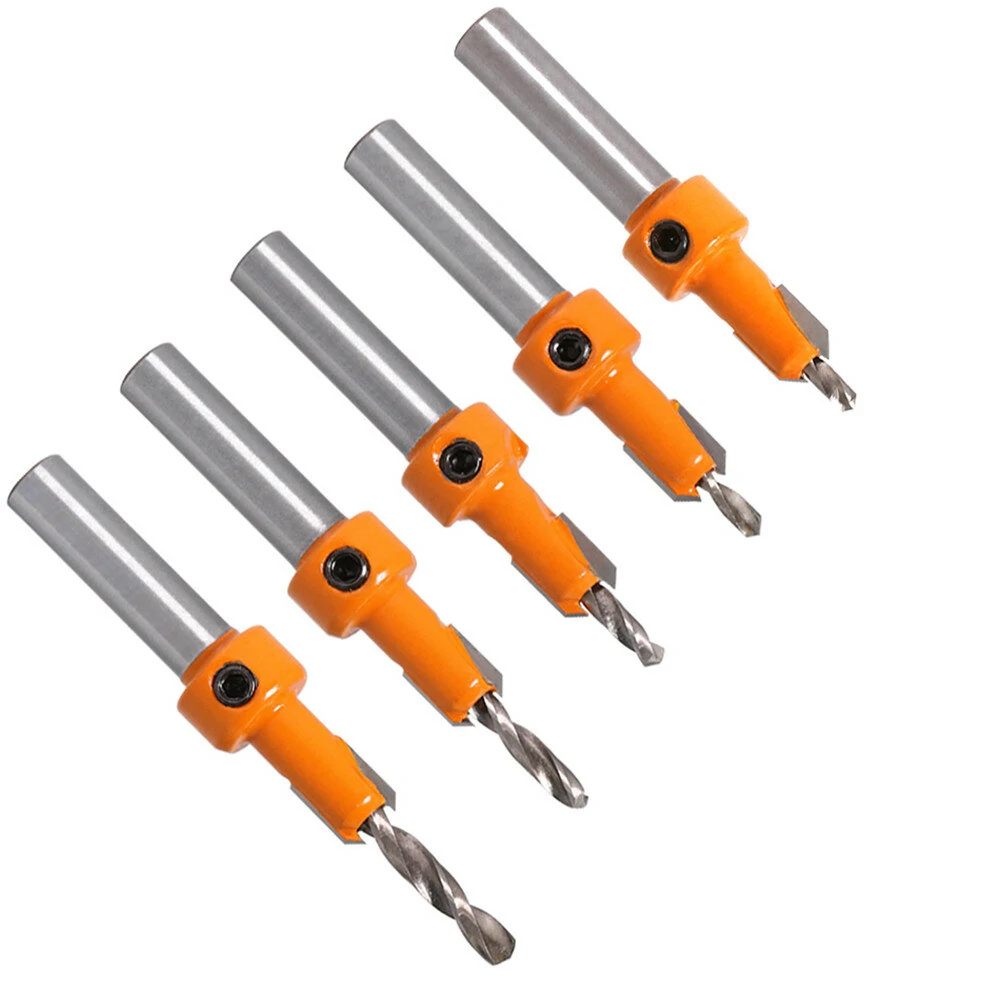 Drillpro 5Pcs Carbide Countersink Bit Set | 8mm Shank HSS Wood Router Bits - Image 2