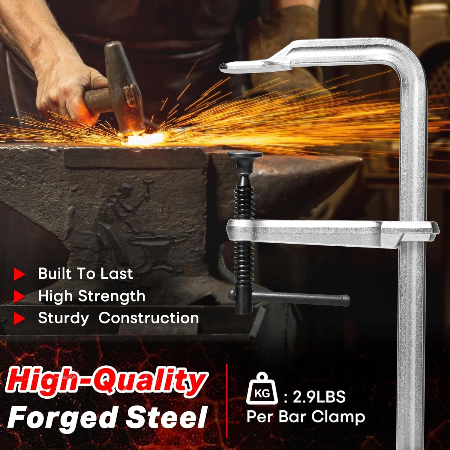 Light-Duty Drop Forged Steel F Clamps - 160x60mm & 300x60mm for Welding & Woodworking - Image 5