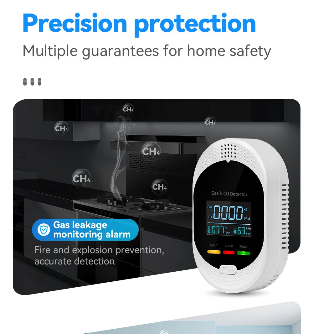 4IN1 CH4 & CO Gas Alarm - Temperature Humidity Monitor | LCD Color Screen - Image 3