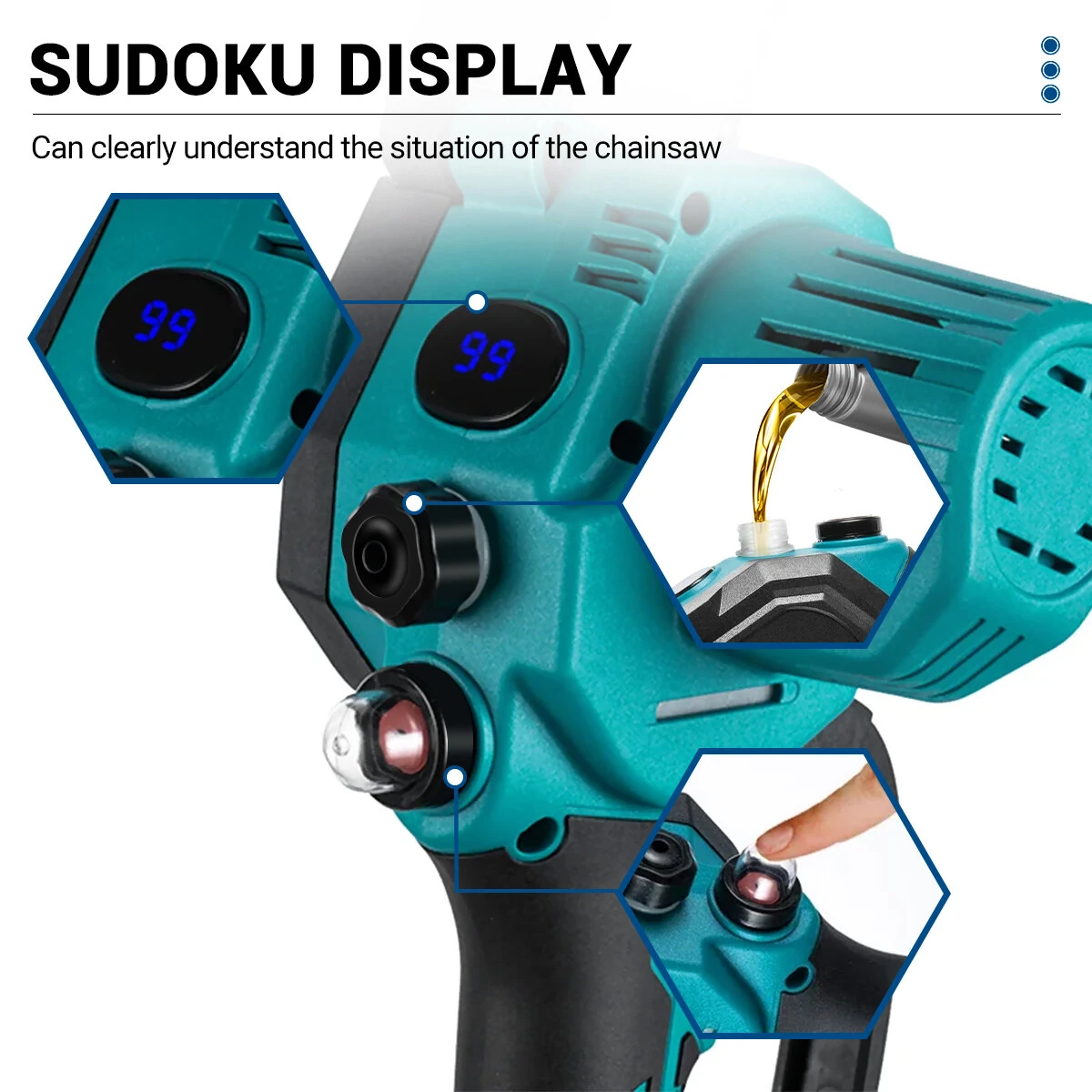 Drillpro 8-Inch Cordless Brushless Chainsaw - Fast-Cutting for Garden Pruning | Makita 18V - Image 4