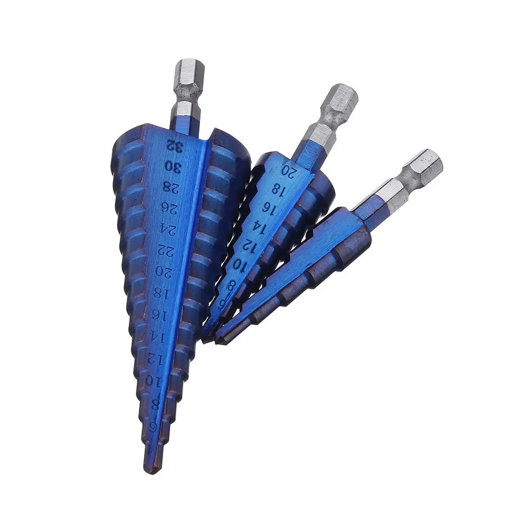 Upgrade 3Pcs Blue Nano Step Drill Bit Set | 1/4 Hex Shank | 4-12mm & 4-32mm - Image 2
