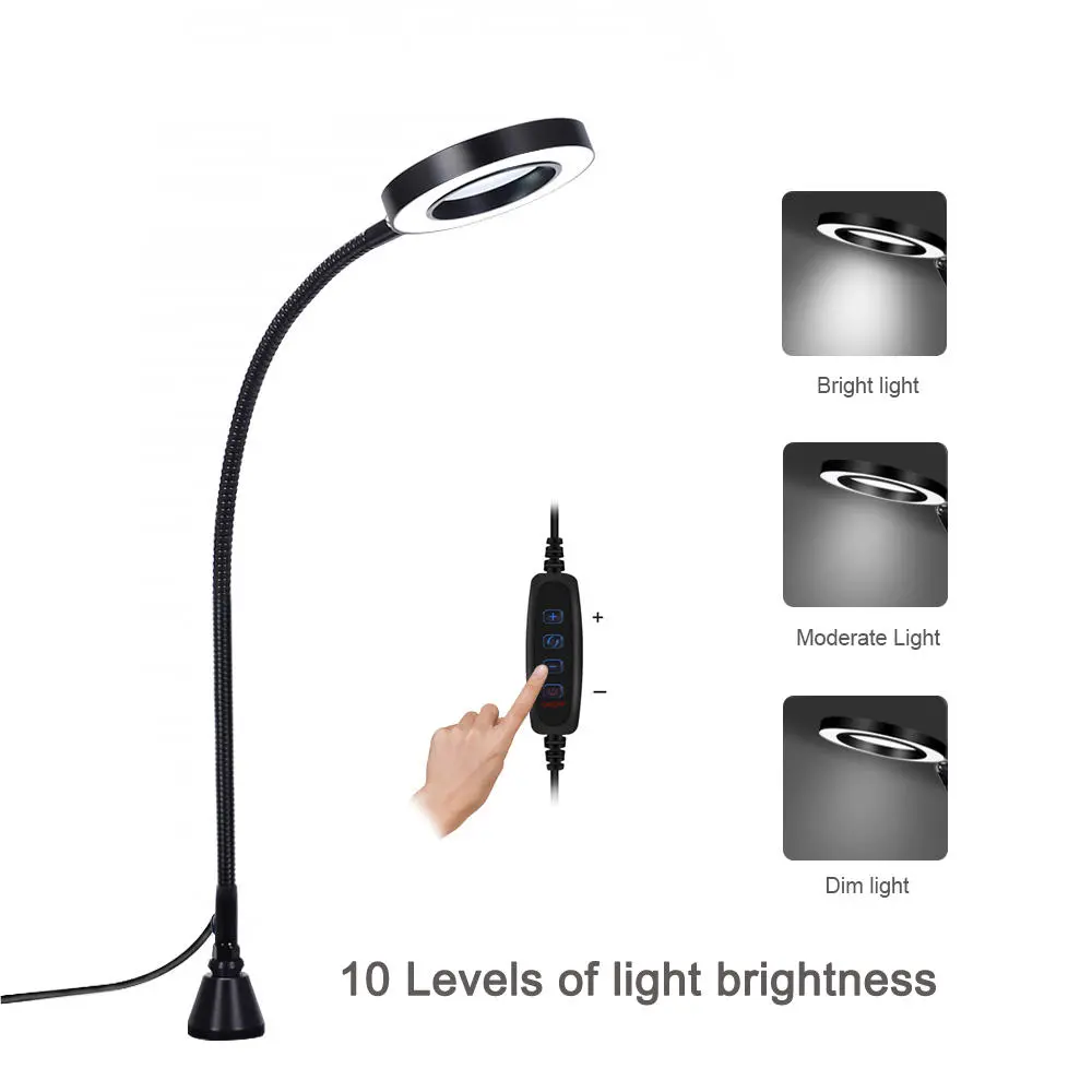 Flexible Desk Lamp with 5X Magnifier & LED Lights | USB Powered Table Clamp Vise - Image 5