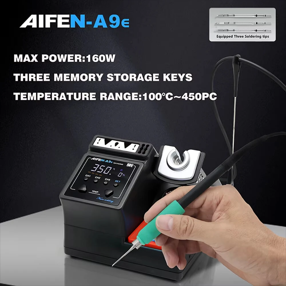 AIFEN A9E Soldering Station 160W | 100-450°C Adjustable Temperature with T245 Handle & Tools - Image 2
