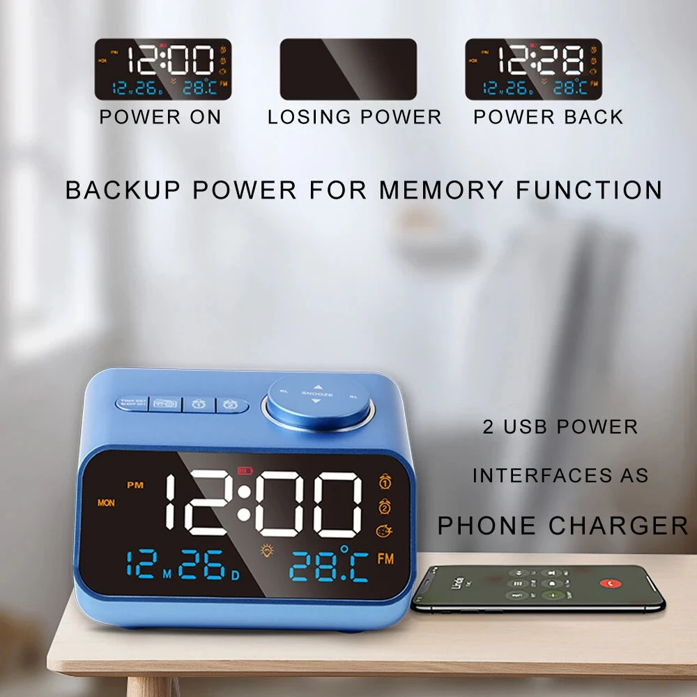Multi-Functional LED Clock Hygrometer | Voice Control, FM Radio, Dual Alarm - Image 5