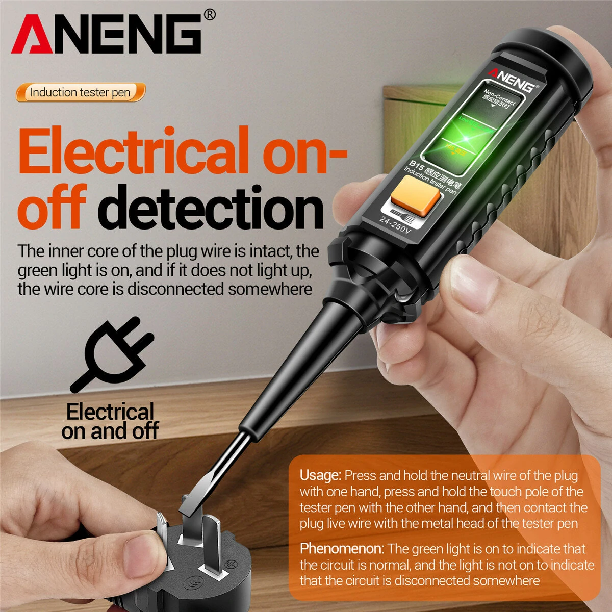 ANENG B15 Voltage Tester Pen - AC/DC Detection with Flashlight & Wide Range - Image 3