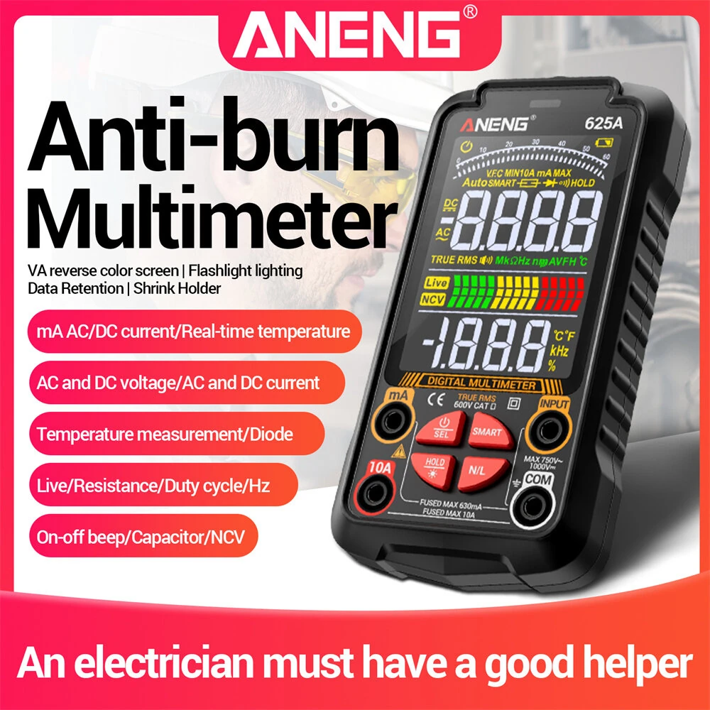 ANENG 625A Digital Multimeter | True RMS 1000V 10A | NCV Temp Backlit - Image 3