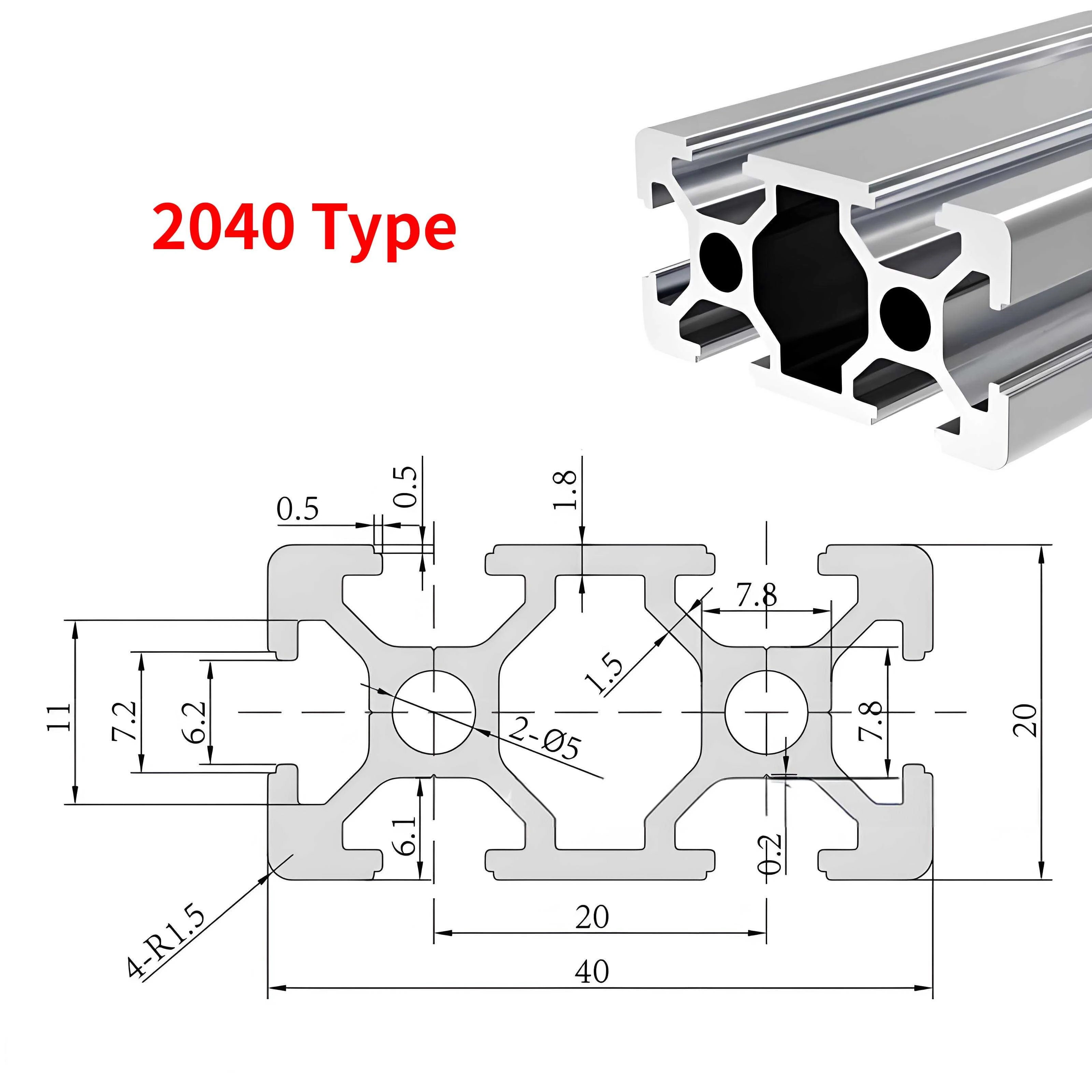 EU Standard 2040 T-slot Aluminum Profile - 500mm Extrusion for CNC & 3D Printer - Image 2