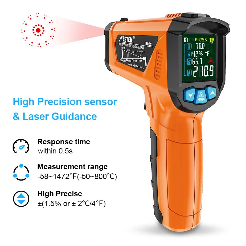 MESTEK IRO2C Infrared Thermometer -50°C to 800°C | Adjustable Emissivity & Laser - Image 2