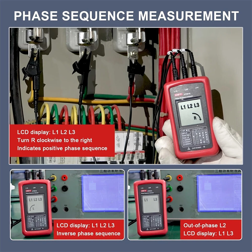 UNI-T UT261A 3 Phase Rotation Tester | 40V-690V AC | CAT III 600V | LCD Display - Image 3