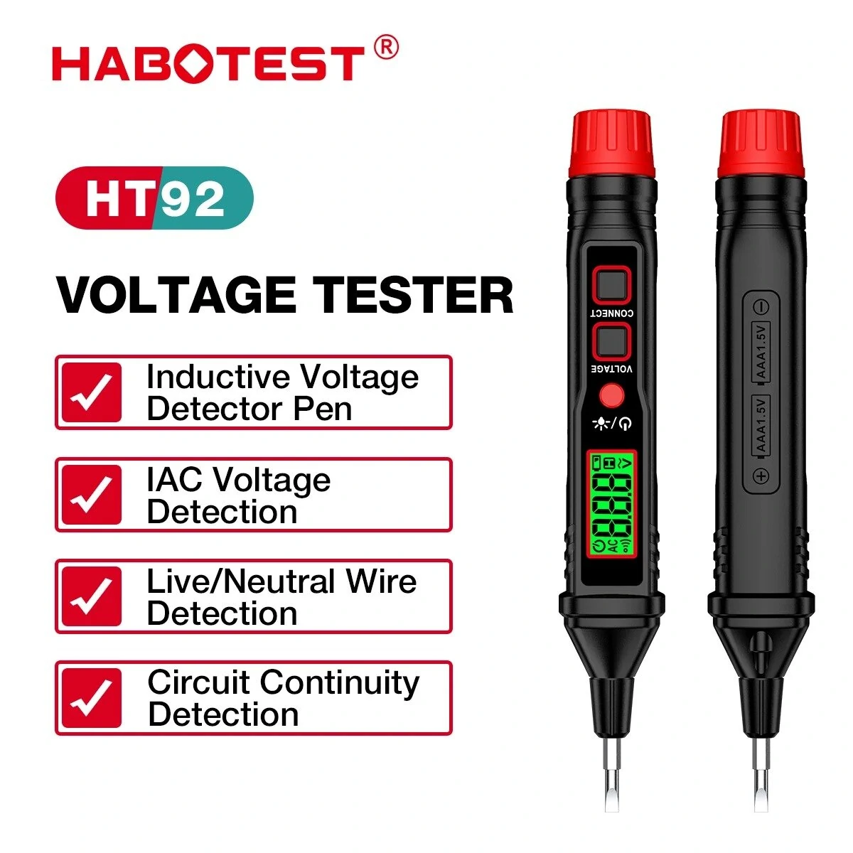 HABOTEST HT92 Voltage Tester Pen | AC 12-300V with Backlight & Flashlight - Image 2