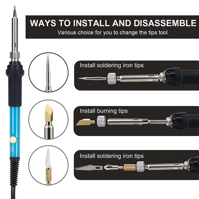 71Pcs 60W Adjustable Temperature Electric Soldering Iron Kit | Pyrography & Woodburning Tool Set - Image 3