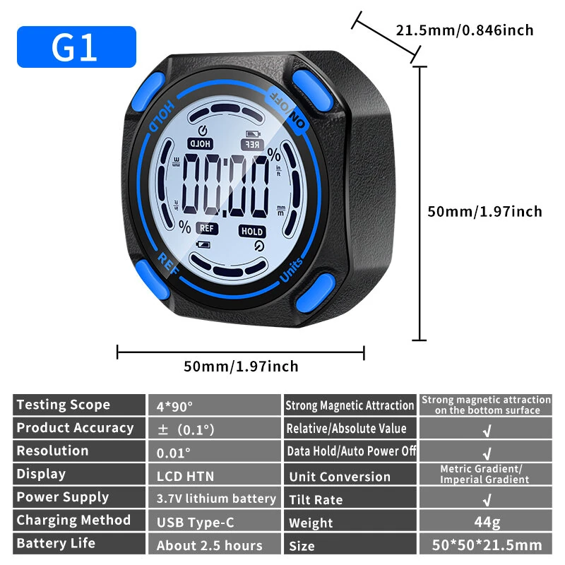 SNAKOL G1 Digital Inclinometer | High Precision ±0.1° | Magnetic Base & USB-C - Image 2