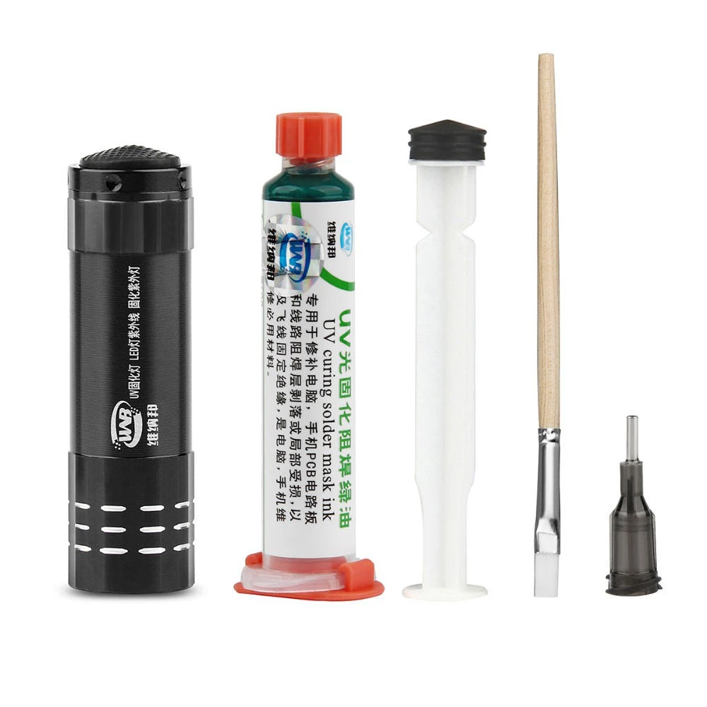 WNB 10ML Green UV Solder Mask Ink | PCB Paint Prevents Corrosion & Arcing | Includes Soft Nylon Brush & 9 LED Light - Image 2