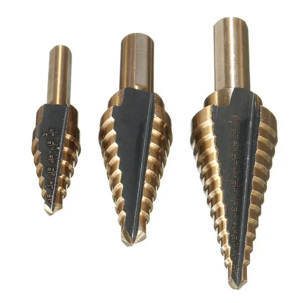 HSS Nitrogen Step Drill Bit Set - 3 Piece Set | 3/16-1/2, 1/4-3/4, 3/16-7/8 - Image 3