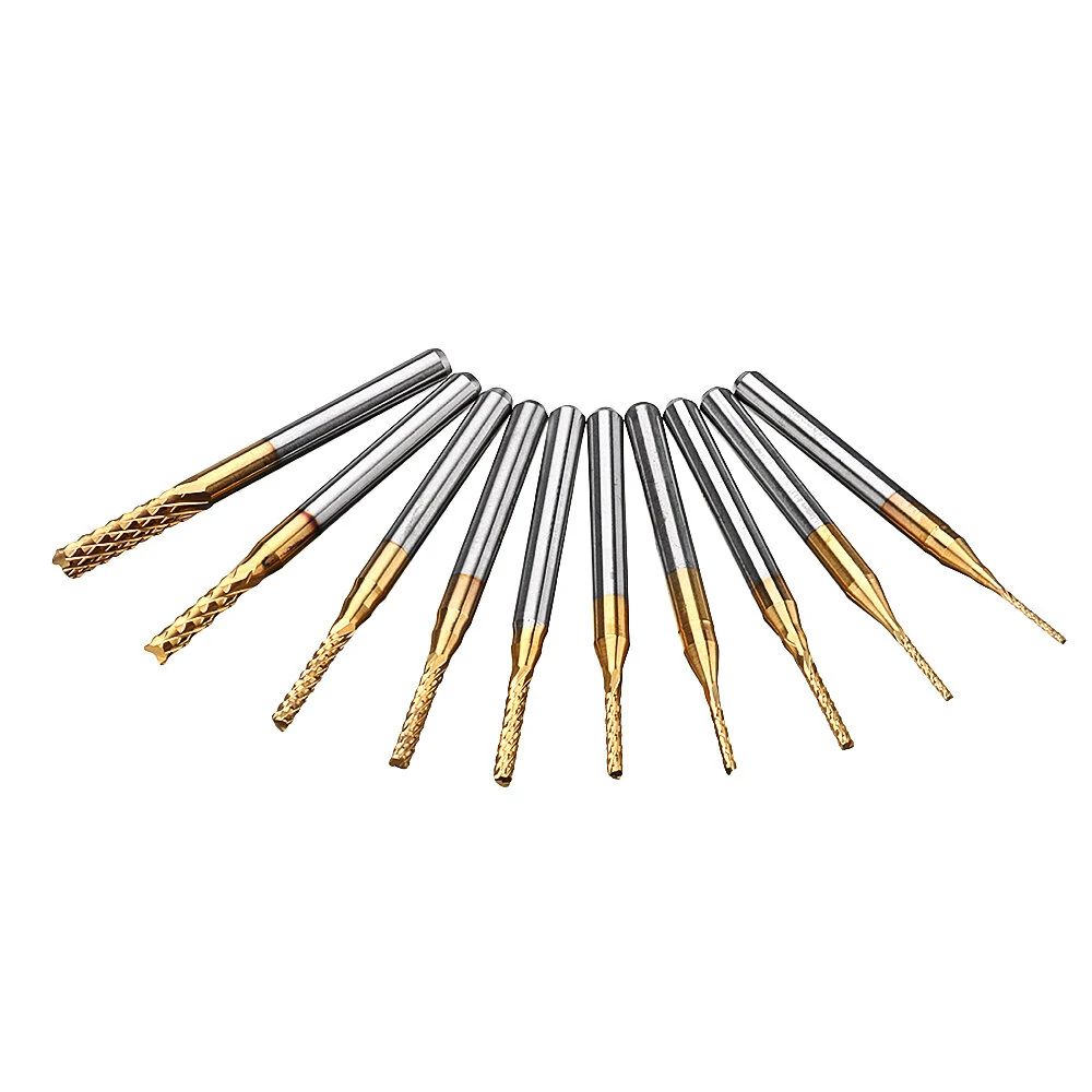Drillpro DB-M1 Titanium Coated Carbide Bits | 10Pcs 0.8-3mm Engraving Milling Cutter - Image 5