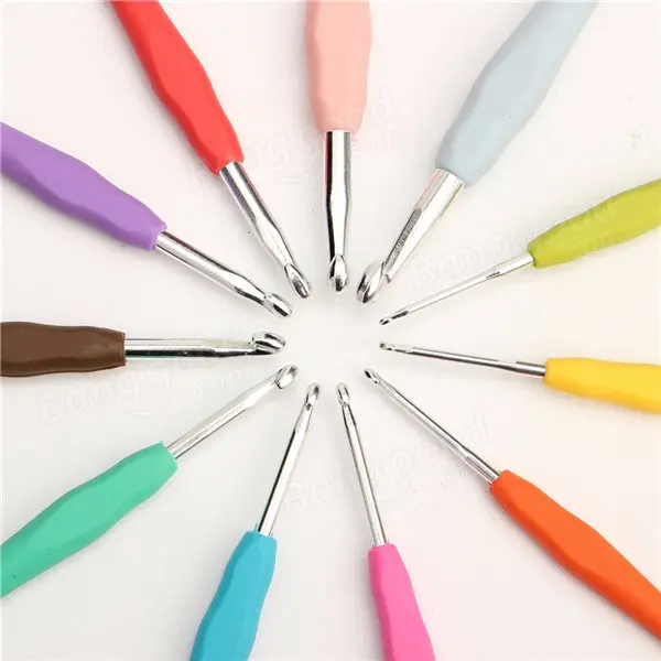 Multicolor Aluminum Weave Crochet Hooks - 11pcs Soft Plastic Handle Knitting Needles - Image 3