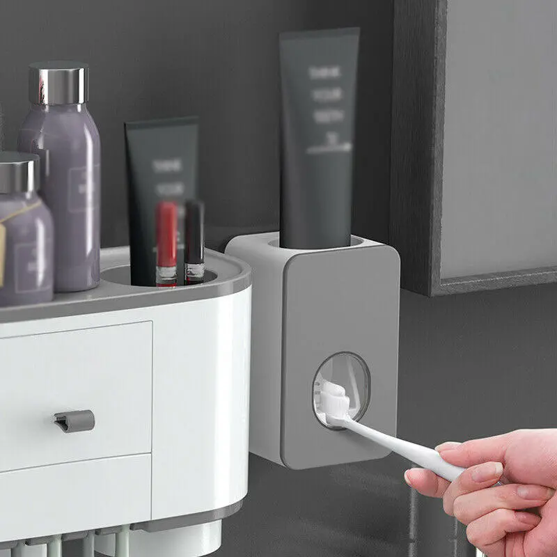 Magnetic Adsorption Toothbrush Holder With Cup | Wall Mount Storage Basket - Image 3