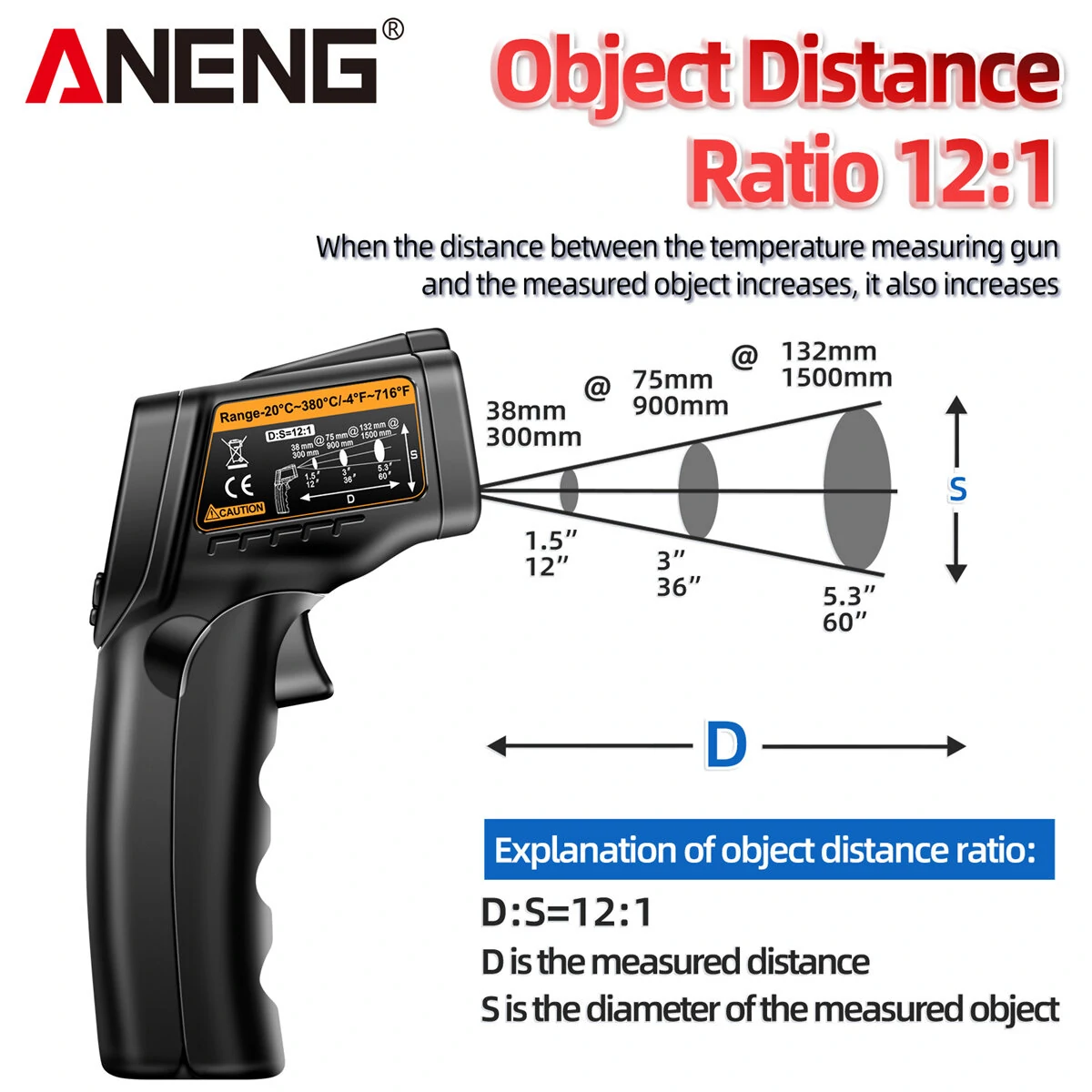 ANENG TH103 Laser Infrared Thermometer | -20°C to 380°C | Industrial Thermal Gun - Image 5