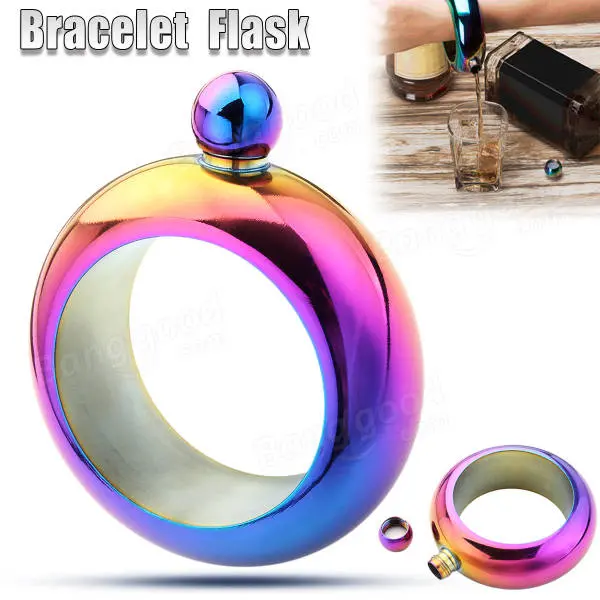 Stainless Steel Hip Flask Bracelet - Wine Bottle Bangle with Mirror & Funnel | EDC Drinkware - Image 2