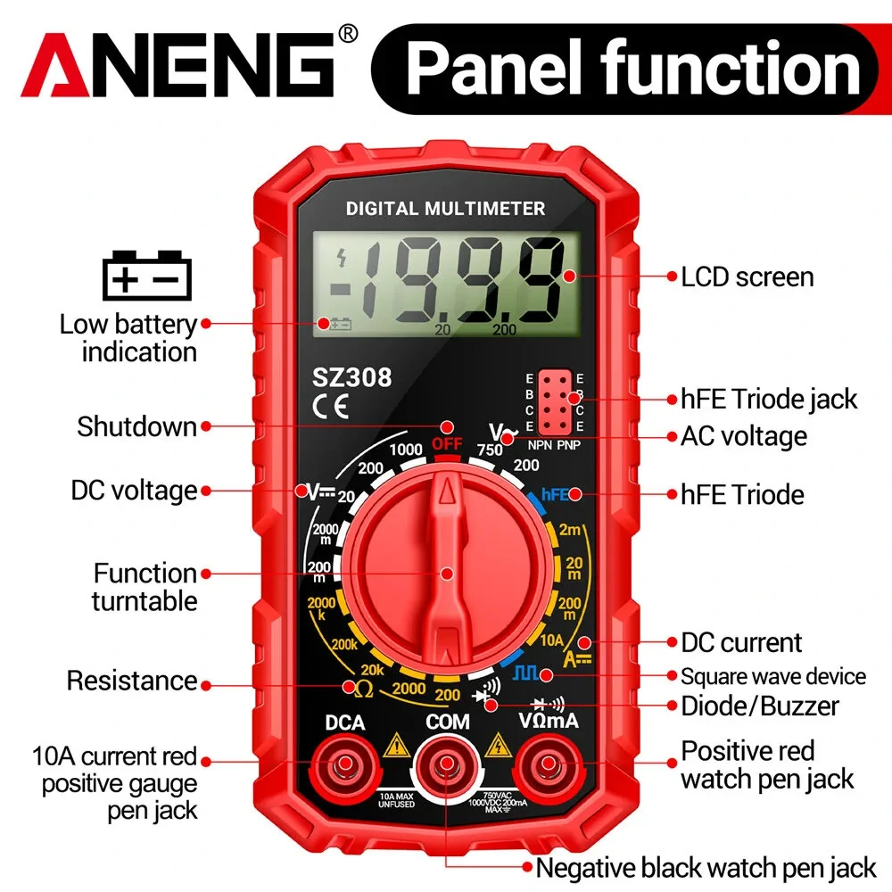 ANENG SZ308 Digital Multimeter | AC/DC Voltage Current Resistance Tester - Image 5