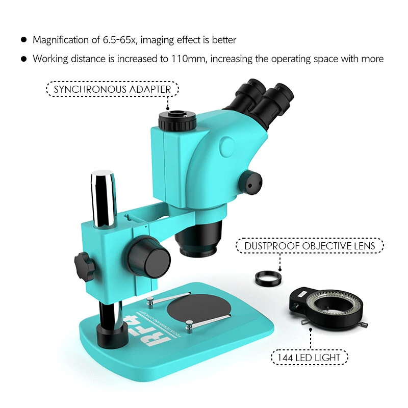 RF4 RF6565TV Trinocular Stereo Microscope | 6.5X-65X Zoom | 144 LED Lights - Image 5