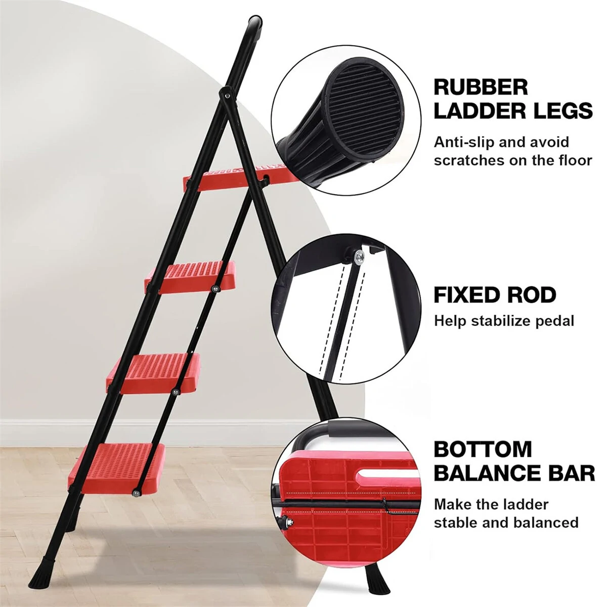 US Direct Portable Folding Ladder - 4 Step Anti-Slip Wide Pedal for Home Office Garden - Image 2