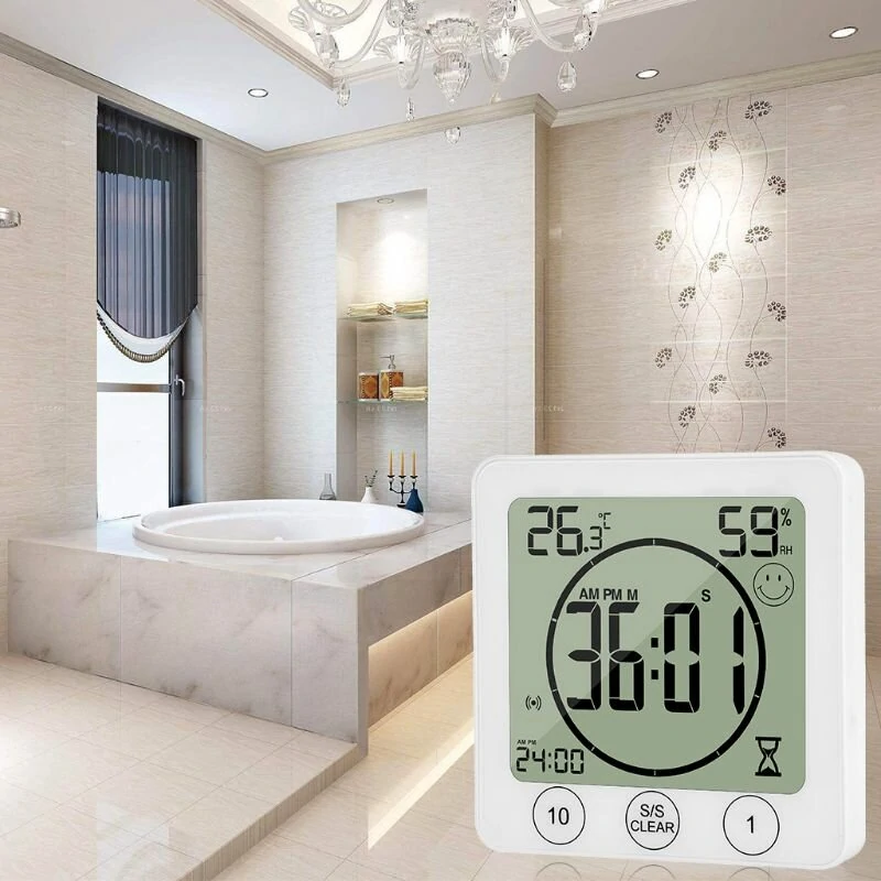 Small LCD Wall Clock Timer - Waterproof Temperature Humidity Meter for Kitchen Bathroom - Image 4
