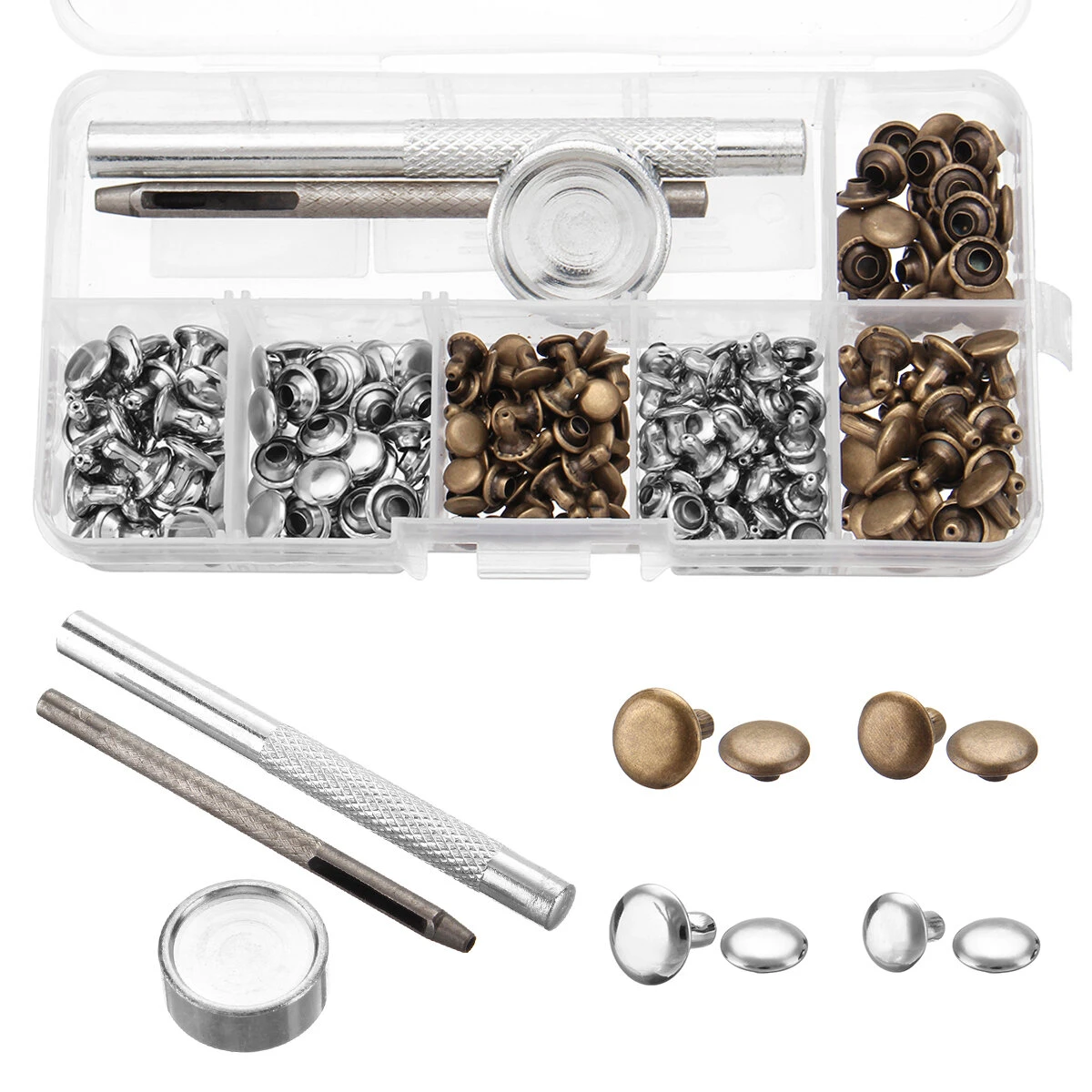 120 Sets Double Cap Rivet Kit - Metal Fixing Studs for Leather Belt Repair - Image 3