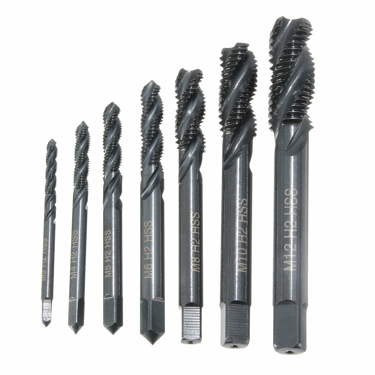 Drillpro 7pcs M3-M12 HSS Spiral Tap Set | Nitride Coated Metric Thread - Image 2